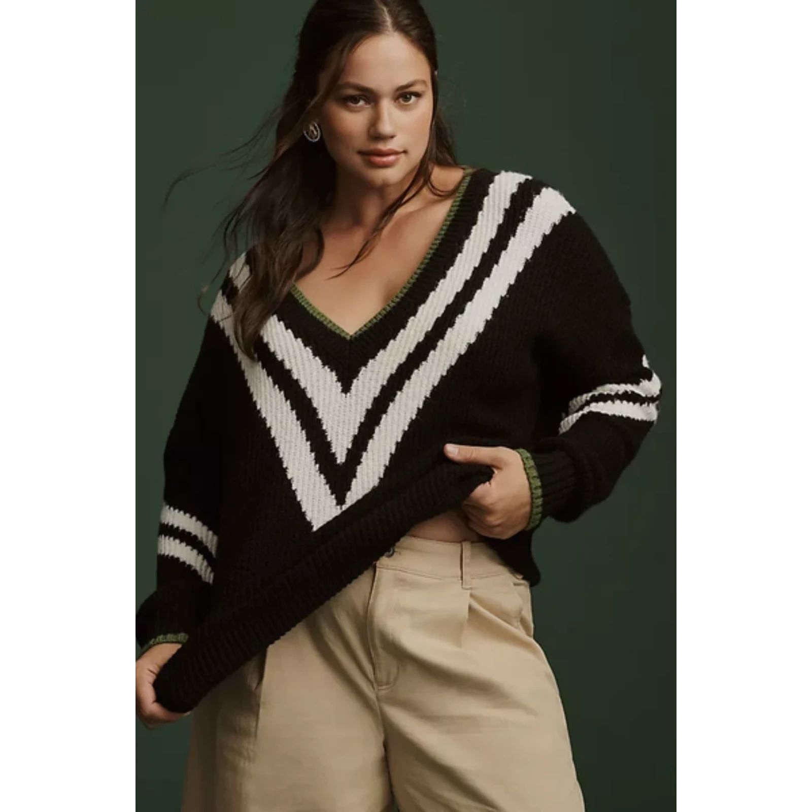Anthropologie Maeve Oversized Slouchy V-Neck Sweater Black Sz Xxs